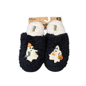 Dluxe by Dearfoams Womens Size S 4-6 Slip on Slippers Halloween Pumpkin Ghost
